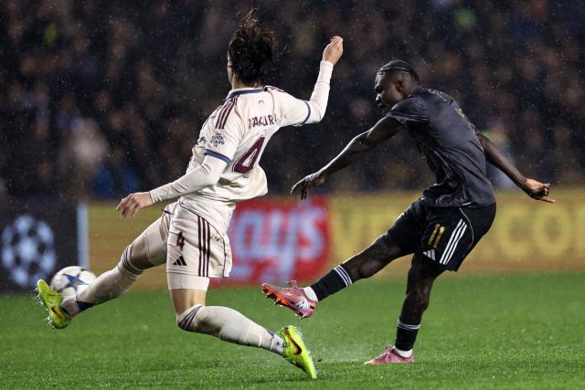 Qarabag's Ghanaian forward #11 Emmanuel Addai shoots the ball during the UEFA Champions League league phase football match between Qarabag and Ajax at the Tofiq Bahramov Republican Stadium in Baku on December 10, 2025. (Photo by Giorgi ARJEVANIDZE / AFP)