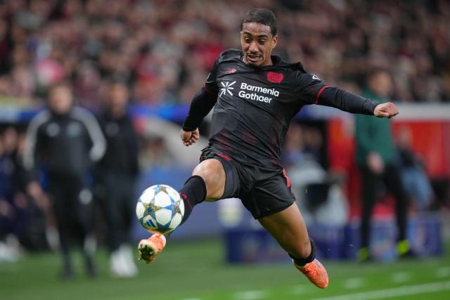 Bayer Leverkusen's Czech forward #14 Patrik Schick controls the ball during the UEFA Champions League league phase - matchday 6, football match between Bayer Leverkusen and Newcastle United FC at the BayArena stadium in Leverkusen, western Germany on December 10, 2025. (Photo by Pau Barrena / AFP)