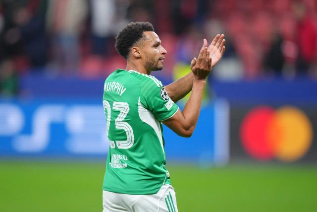 Newcastle United's English midfielder #23 Jacob Murphy reacts after the UEFA Champions League league phase - matchday 6, football match between Bayer Leverkusen and Newcastle United FC at the BayArena stadium in Leverkusen, western Germany on December 10, 2025. (Photo by Pau Barrena / AFP)