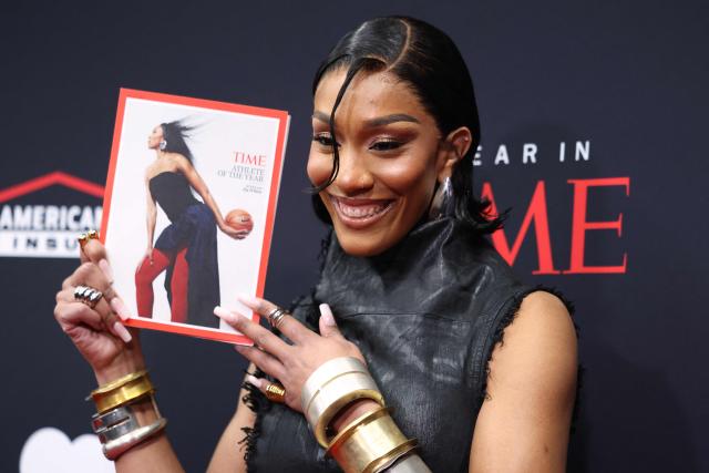 US basketball player A'ja Wilson, Time magazine's 2025 Athlete of the Year, attends TIME's "A Year in TIME" celebration in New York on December 10, 2025. (Photo by CHARLY TRIBALLEAU / AFP)