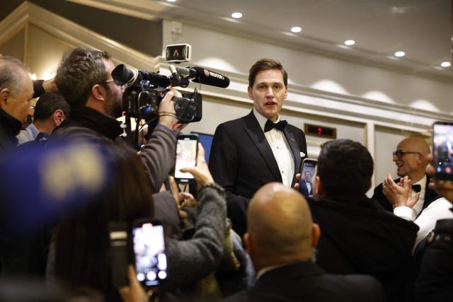 Nobel Committee chair Jorgen Watne Frydnes speaks to reporters gathered at the Grand Hotel in Oslo, Norway, in the early hours of December 11, 2025. Nobel peace laureate Maria Corina Machado, has arrived in Oslo, Frydnes said, hours after the Venezuelan opposition leader's award was collected on her behalf by her daughter.
Machado, who has not been seen in public for months following threats to her life, is expected to appear at a press conference in Oslo on Thursday. (Photo by Odd ANDERSEN / AFP)