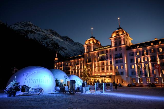 This photograph shows the Grand Hotel des Bains Kempinski in the alpine resort town of St. Moritz, south-eastern Switzerland on December 10, 2025. (Photo by Fabrice COFFRINI / AFP)