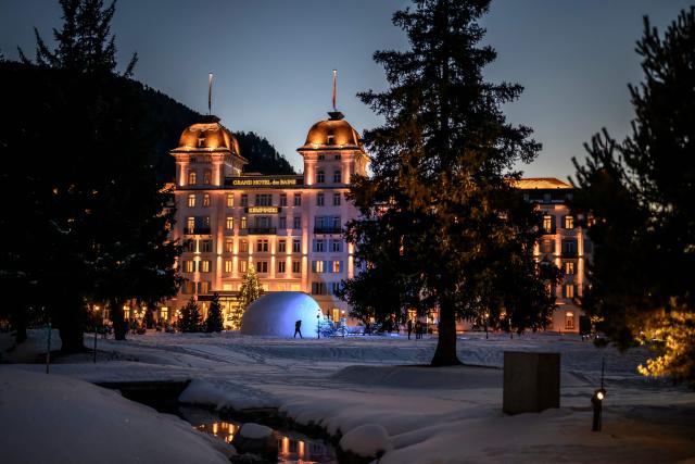 This photograph shows the Grand Hotel des Bains Kempinski in the alpine resort town of St. Moritz, south-eastern Switzerland on December 10, 2025. (Photo by Fabrice COFFRINI / AFP)
