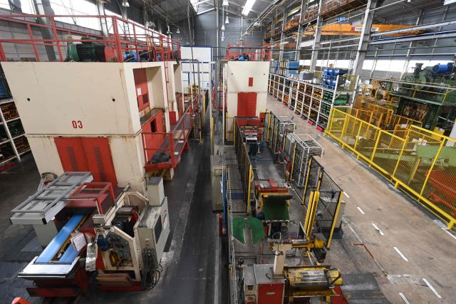 This photo shows an interior view of a Brandt factory at a standstill, following the announcement of the group's immediate liquidation in Vendome, western France, on December 11, 2025. On December 11, 2025, the courts ordered the liquidation of the century-old household appliance group Brandt, a French industrial flagship that is disappearing, leaving some 700 employees unemployed on the eve of Christmas, some of whom gathered at midday to express their “anger.” (Photo by JEAN-FRANCOIS MONIER / AFP)