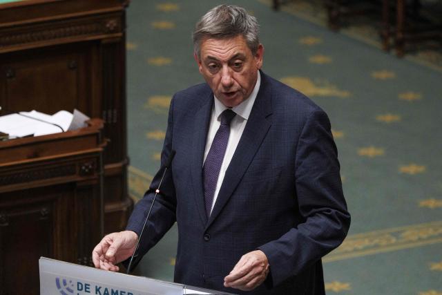 Vice-prime minister and Minister of Finance, Combating Tax Fraud, Pensions, National Lottery and Cultural Institutions Jan Jambon delivers a speech during a plenary session of the Chamber at the federal parliament, in Brussels, on December 11, 2025. (Photo by NICOLAS MAETERLINCK / Belga / AFP) / Belgium OUT