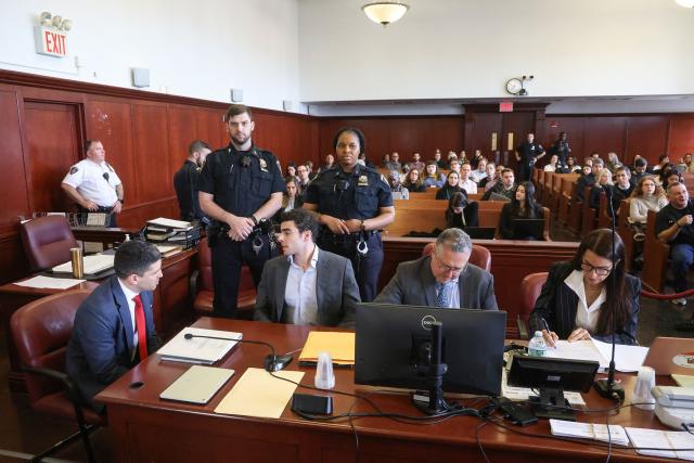 Luigi Mangione appears in Manhattan Supreme Court during an evidentiary hearing in the murder case of United Healthcare CEO Brian Thompson, in New York, on December 11, 2025. (Photo by Jefferson Siegel / POOL / AFP)