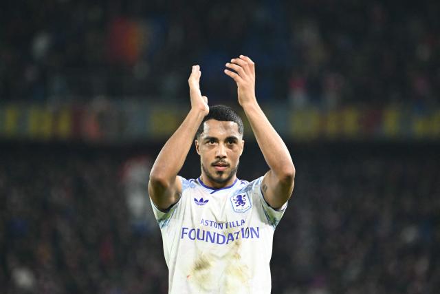 Aston Villa’s Belgian midfielder #08 Youri Tielemans cheers supporters at the end of the UEFA Europa League, league phase, football match between FC Basel and Aston Villa at the St Jakob-Park satdium, in Basel, on December 11, 2025. (Photo by SEBASTIEN BOZON / AFP)