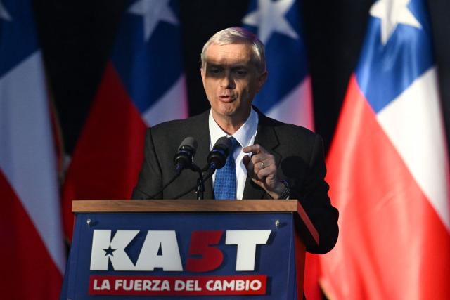 Chile's presidential candidate Jose Antonio Kast of the Republican Party speaks during his closing campaign rally in Temuco, Chile on December 11, 2025. The second round of the Chilean presidential election on December 14 will pit two candidates against each other who are diametrically opposed: Jeannette Jara, the representative of a broad left-wing coalition with modest origins, and the far-right leader Jose Antonio Kast, an ultraconservative Catholic determined to massively expel undocumented migrants. (Photo by EITAN ABRAMOVICH / AFP)