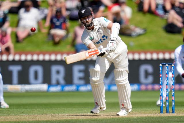 New Zealand's Kane Williamson plays a shot during day three of the 2nd international Test cricket match between New Zealand and West Indies at the Basin reserve in Wellington on December 12, 2025. (Photo by Marty MELVILLE / AFP)