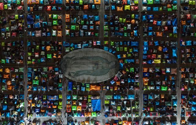 Aerial view as faithfuls camp outside the Basilica of Our Lady of Guadalupe in Mexico City on December 11, 2025. (Photo by Alfredo ESTRELLA / AFP)