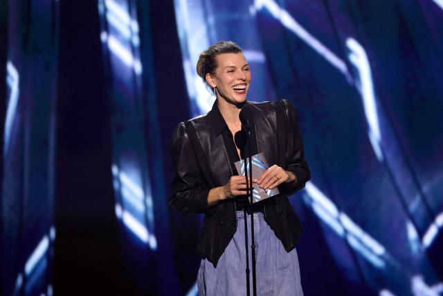 US actress Milla Jovovich presents an award during The Game Awards at the Peacock Theater in Los Angeles, California, on December 11, 2025. (Photo by Michael Tran / AFP)