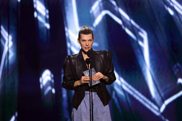 US actress Milla Jovovich presents an award during The Game Awards at the Peacock Theater in Los Angeles, California, on December 11, 2025. (Photo by Michael Tran / AFP)