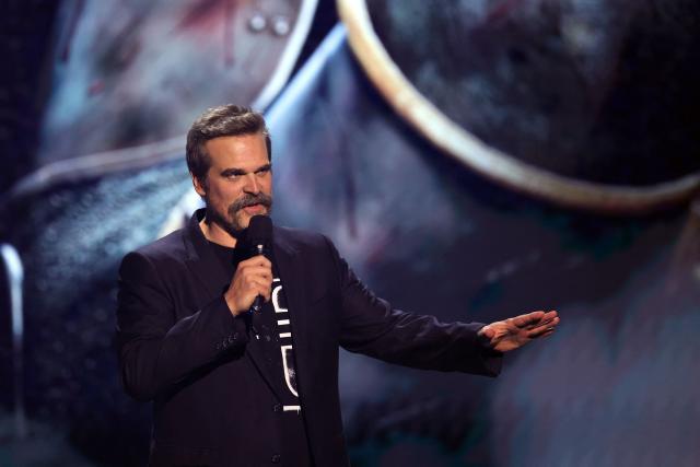 US actor David Harbour speaks during The Game Awards at the Peacock Theater in Los Angeles, California, on December 11, 2025. (Photo by Michael Tran / AFP)