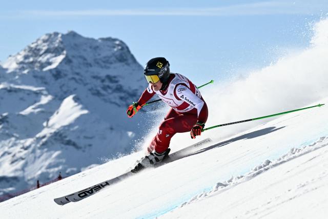 Austria's Magdalena Egger competes in the women's downhill race part of the FIS Alpine Ski World Cup 2025-2026, in St Moritz, south-eastern Switzerland on December 12, 2025. (Photo by Fabrice COFFRINI / AFP)