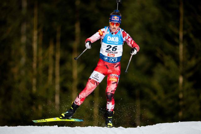 Austria's Anna Gandler competes during the women's 7,5km sprint event of the IBU Biathlon World Cup in Hochfilzen, Austria on December 12, 2025. (Photo by GEORG HOCHMUTH / APA / AFP) / Austria OUT