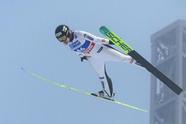 Norway's Anna Odine Stroem soars through the air during the women's Individual Large Hill HS140 event of the FIS Ski Jumping World Cup in Klingenthal, eastern Germany on December 12, 2025. Japan's Nozomi Maruyama won the event ahead of Slovenia's Nika Prevc (2nd) and Austria's Lisa Eder (3rd). (Photo by JENS SCHLUETER / AFP)