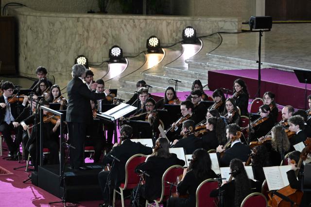 Conductor Riccardo Muti leads a Christmas concert at Paul-VI audience hall in The Vatican on December 12, 2025. (Photo by Tiziana FABI / AFP)