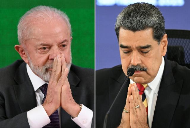 (COMBO) This combination of pictures created on December 12, 2025 shows Brazil’s President Luiz Inacio Lula da Silva gesturing during the meeting of the Council for Sustainable Economic and Social Development at Itamaraty Palace in Brasilia, December 4, 2025, and Venezuela's President Nicolas Maduro gesturing during a press conference in Caracas on September 1, 2025. Brazilian President Luiz Inacio Lula da Silva spoke by telephone last week with his Venezuelan counterpart, Nicolas Maduro, about ‘peace in South America,’ the Brazilian presidency told AFP on December 12, 2025. Maduro faces pressure from the United States, which accuses him of leading a drug cartel and has bombed several vessels allegedly carrying drugs off the coast of Venezuela in the Caribbean Sea. (Photo by Evaristo Sa and Juan BARRETO / AFP)