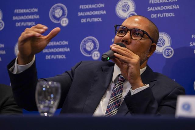 Yamil Bukele, new president of the Salvadoran Football Federation, speaks during a press conference in San Salvador on December 12, 2025. Yamil Bukele, brother of El Salvador's President Nayib Bukele, was elected as the new president of the Salvadoran Football Federation after an election as the single candidate on December 12, 2025. (Photo by Camilo FREEDMAN / AFP)