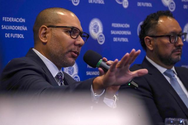Yamil Bukele, new president of the Salvadoran Football Federation, speaks during a press conference in San Salvador on December 12, 2025. Yamil Bukele, brother of El Salvador's President Nayib Bukele, was elected as the new president of the Salvadoran Football Federation after an election as the single candidate on December 12, 2025. (Photo by Camilo FREEDMAN / AFP)