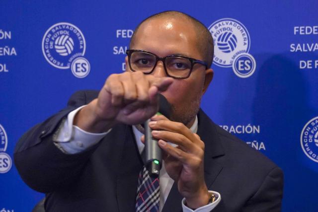 Yamil Bukele, new president of the Salvadoran Football Federation, speaks during a press conference in San Salvador on December 12, 2025. Yamil Bukele, brother of El Salvador's President Nayib Bukele, was elected as the new president of the Salvadoran Football Federation after an election as the single candidate on December 12, 2025. (Photo by Camilo FREEDMAN / AFP)