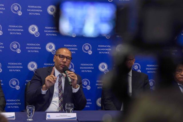 Yamil Bukele, new president of the Salvadoran Football Federation, speaks during a press conference in San Salvador on December 12, 2025. Yamil Bukele, brother of El Salvador's President Nayib Bukele, was elected as the new president of the Salvadoran Football Federation after an election as the single candidate on December 12, 2025. (Photo by Camilo FREEDMAN / AFP)