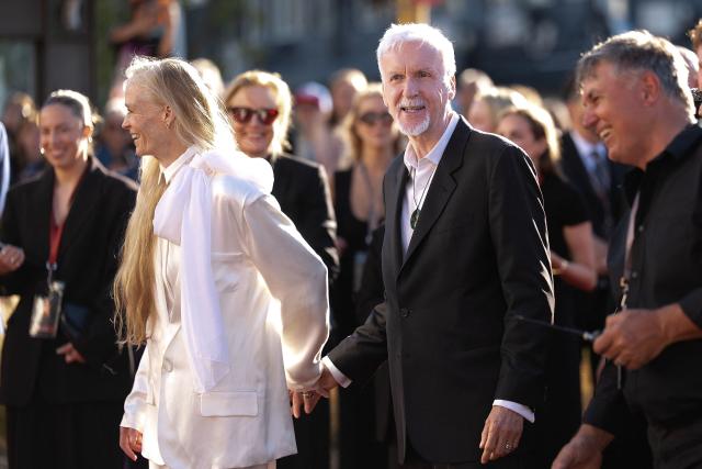 Avatar director James Cameron and his wife Suzy Cameron attend the Australasian premiere of Avatar Fire and Ash in Wellington on December 13, 2025. (Photo by Marty MELVILLE / AFP)