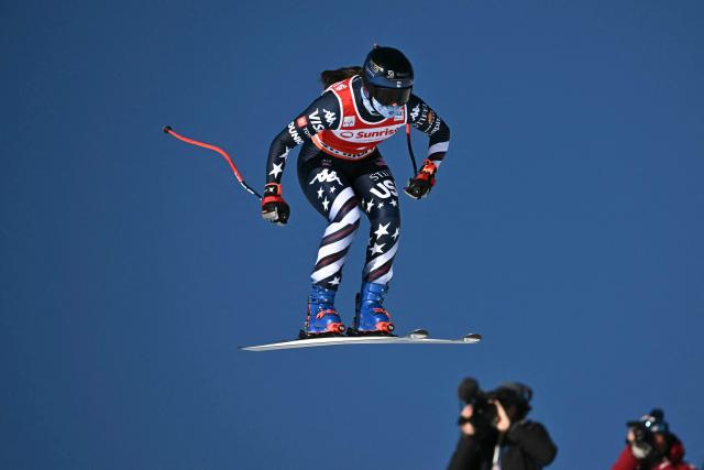 US Jacqueline Wiles competes in the women's downhill race during the FIS Alpine Ski World Cup 2025-2026, in St Moritz, south-eastern Switzerland on December 13, 2025. (Photo by Fabrice COFFRINI / AFP)