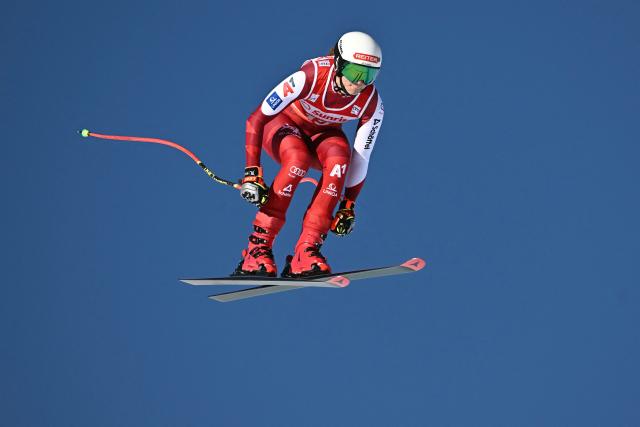 Austria's Mirjam Puchner competes in the women's downhill race during the FIS Alpine Ski World Cup 2025-2026, in St Moritz, south-eastern Switzerland on December 13, 2025. (Photo by Fabrice COFFRINI / AFP)