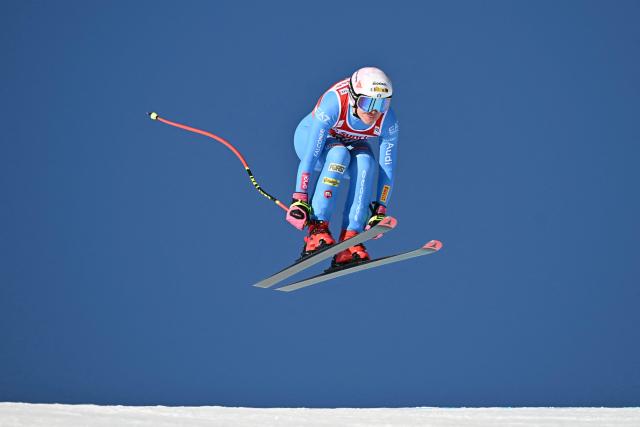 Italy's Nicol Delago competes in the women's downhill race during the FIS Alpine Ski World Cup 2025-2026, in St Moritz, south-eastern Switzerland on December 13, 2025. (Photo by Fabrice COFFRINI / AFP)