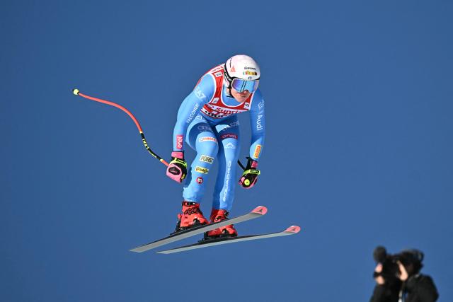 Italy's Nicol Delago competes in the women's downhill race during the FIS Alpine Ski World Cup 2025-2026, in St Moritz, south-eastern Switzerland on December 13, 2025. (Photo by Fabrice COFFRINI / AFP)