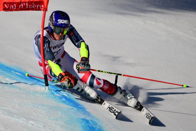 France's Flavio Vitale competes during the first run of the Men's Giant Slalom event of the FIS Alpine Skiing World Cup in Val d'Isere, on December 13 2025. (Photo by Olivier CHASSIGNOLE / AFP)