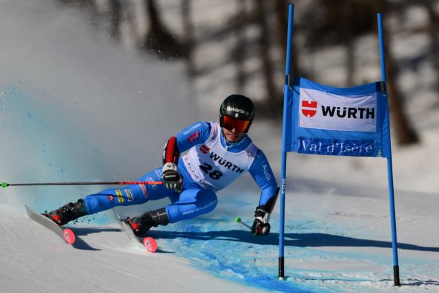 Italy's Giovanni Borsotti competes during the first run of the Men's Giant Slalom event of the FIS Alpine Skiing World Cup in Val d'Isere, on December 13 2025. (Photo by Olivier CHASSIGNOLE / AFP)