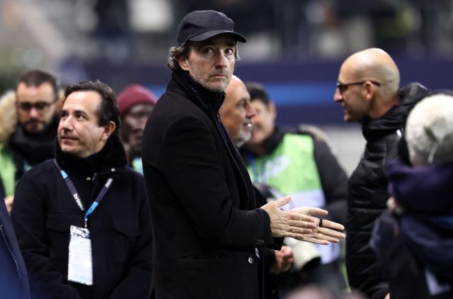 French representative of the Agache family holding company, Antoine Arnault (C) gestures ahead of the French L1 football match between Paris FC and Toulouse FC at the Stade Jean-Bouin in Paris on December 13, 2025. (Photo by FRANCK FIFE / AFP)