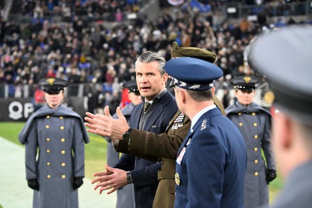 US Defense Secretary Pete Hegseth attends the college football game between the US Army and Navy at the M&T Bank Stadium in Baltimore, Maryland, on December 13, 2025. (Photo by Alex WROBLEWSKI / AFP)