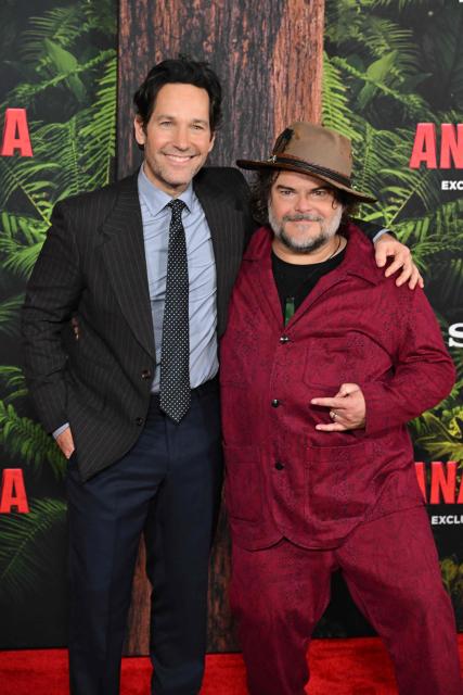 US actors Paul Rudd (L) and Jack Black attend the premiere of Columbia Pictures' "Anaconda" at The United Theater on Broadway in Los Angeles, California, on December 13, 2025. (Photo by Robyn Beck / AFP)