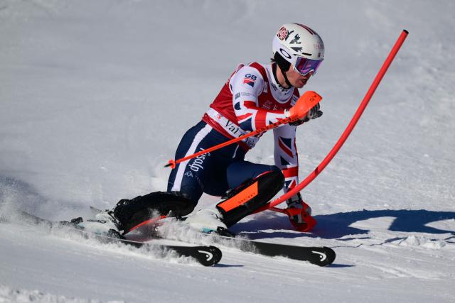 Great Britain's Billy Major competes during the first run of the Men's Slalom event of the FIS Alpine Skiing World Cup in Val d'Isere, on December 14, 2025. (Photo by Olivier CHASSIGNOLE / AFP)