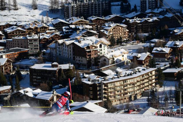 Croatia's Tvrtko Ljutic competes during the first run of the Men's Slalom event of the FIS Alpine Skiing World Cup in Val d'Isere, on December 14, 2025. (Photo by Olivier CHASSIGNOLE / AFP)