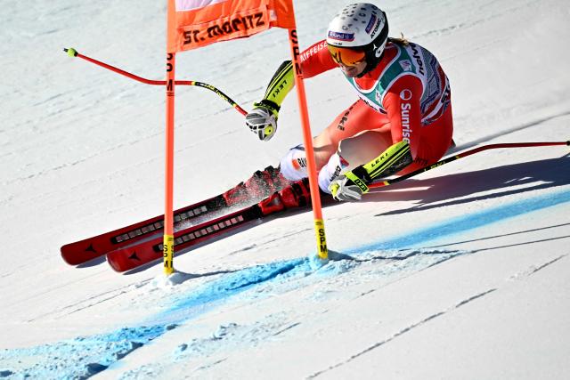 Switzerland's Joana Haehlen competes in the Women's Super G event of the FIS Alpine Skiing World Cup 2025-2026, in St. Moritz, south-eastern Switzerland on December 14, 2025. (Photo by Fabrice COFFRINI / AFP)