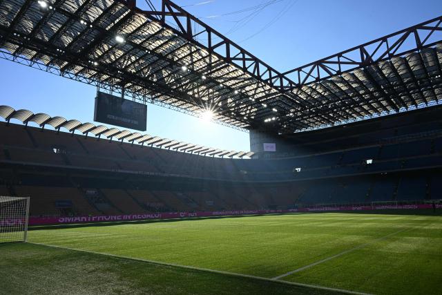 This photograph shows a general view of the stadium ahead of the Italian Serie A football match between AC Milan and Sassuolo at the San Siro Stadium in Milan, Italy on December 14, 2025 (Photo by Piero CRUCIATTI / AFP)