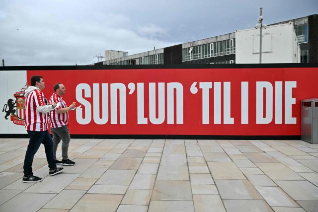Fasn begin to arrive at the ground ahead of the English Premier League football match between Sunderland and Newcastle United at The Stadium of Light in Sunderland in north east England on December 14, 2025. (Photo by ANDY BUCHANAN / AFP)