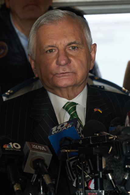 US Senator Jack Reed, Democrat from Rhode Island, speaks during a press conference near the campus of Brown University in Providence, Rhode Island on December 14, 2025. Hundreds of police officers hunted Sunday for a gunman who killed two people and wounded nine others at Brown University, plunging the eastern US campus into lockdown. (Photo by Bing Guan / AFP)