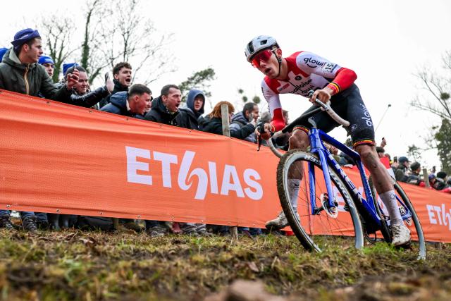 Belgian rider Thibau Nys competes during the men's elite race of the Cyclocross World Cup stage 4 (out of 12) in the World Cup of the 2026-2027 season, in Namur on December 14, 2025. (Photo by DAVID PINTENS / Belga / AFP) / Belgium OUT