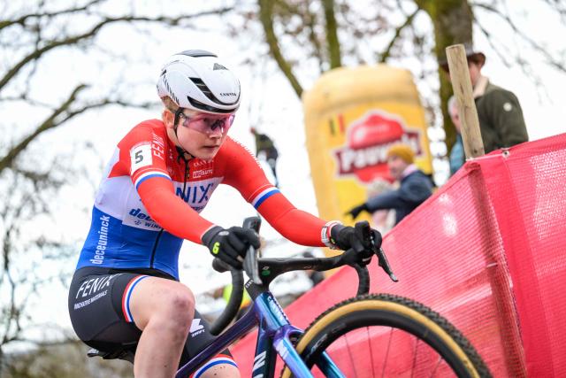 Dutch rider Puck Pieterse competes during the women's elite race of the Cyclocross World Cup, stage 4 (out of 12) in the World Cup of the 2026-2027 season, in Namur, on December 2025. (Photo by DAVID PINTENS / Belga / AFP) / Belgium OUT