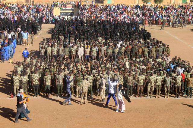 The authorities of the capital, Khartoum, are deploying thousands of soldiers in the Umbada locality west of Omdurman after they completed training courses, with the aim of supporting the Sudanese army on the battlefronts on December 15, 2025.  (Photo by Ebrahim Hamid / AFP)
