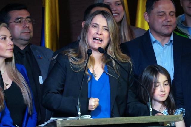Colombian senator Paloma Valencia delivers a speech after being elected presidential candidate for the Democratic Center party in Bogota on December 15, 2025. Colombia's main opposition party chose as its candidate to succeed leftist President Gustavo Petro in 2026 a senator aligned with Donald Trump who backs his pressure on Venezuelan President Nicolas Maduro. (Photo by Mariano Vimos / AFP)