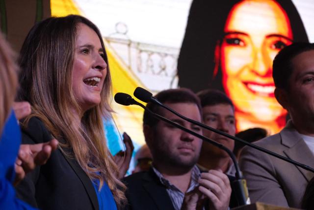 Colombian senator Paloma Valencia delivers a speech after being elected presidential candidate for the Democratic Center party in Bogota on December 15, 2025. Colombia's main opposition party chose as its candidate to succeed leftist President Gustavo Petro in 2026 a senator aligned with Donald Trump who backs his pressure on Venezuelan President Nicolas Maduro. (Photo by Mariano Vimos / AFP)