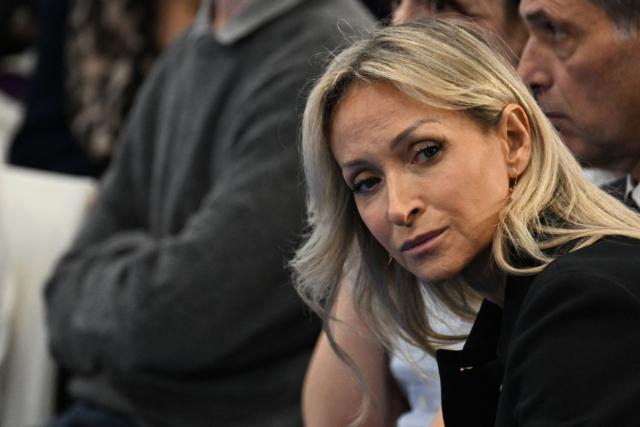 Veronique Albertini-Saade, president of CMA Media and wife of Rodolphe Saade, attends a meeting where France's President Emmanuel Macron speaks with some readers of the newspaper as part of his visit to Marseille, southern France, on December 16, 2025. (Photo by Miguel MEDINA / POOL / AFP)