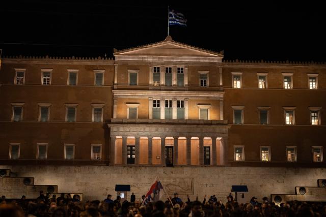 Unions of workers in the private and public sectors protest in front of Greek Parliament against the 2026 budget undergoing government review, in Athens on December 16, 2025. (Photo by Angelos TZORTZINIS / AFP)