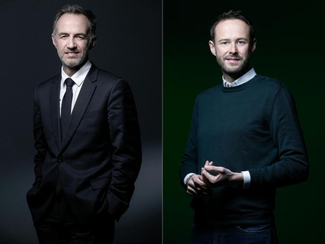 (COMBO) This combination of pictures created on December 17, 2025 shows
First Deputy Mayor of Paris Emmanuel Gregoire posing in Paris on March 23, 2021 (L) and
Deputy mayor of Paris on Public Space, Transport and Mobility David Belliard of the Europe Ecologie Les Verts (EELV) French ecologists' Party, poses during a photo session in Paris on April 7, 2025.. David Belliard said he is favorable to a left-wing union without La France Insoumise (LFI) as early as the first round of Paris' municipal elections, backing socialist candidate Emmanuel Gregoire. (Photo by JOEL SAGET / AFP)